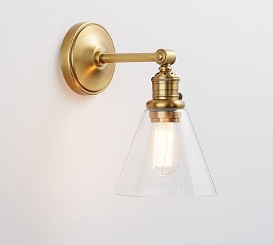 Straight Arm Flared Glass Sconce, Brass - Image 0