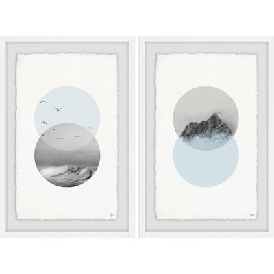 'Waves and Mountain Diptych' 2 Piece Framed Graphic Art Print Set - Image 0