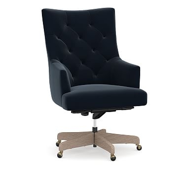 Radcliffe Desk Chair Gray Wash Base, Performance Plush Velvet Navy - Image 0
