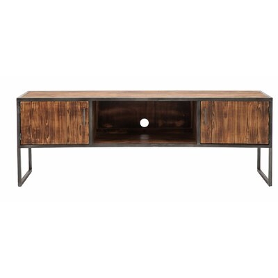 60 Inch Wood And Metal Media Console With Storage, Brown And Gray - Image 0