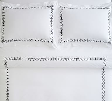 Trellis Embroidered Organic Duvet Cover, Twin, Midnight - Image 2