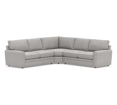 Pearce Square Arm Upholstered 3-Piece L-Shaped Wedge Sectional, Down Blend Wrapped Cushions, Sunbrella(R) Performance Chenille Fog - Image 0
