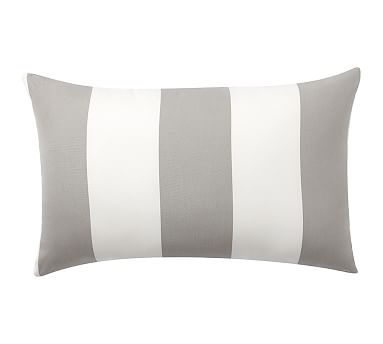 Sunbrella(R), Awning Striped Outdoor Lumbar Pillow, 16 x 24", Gray - Image 0