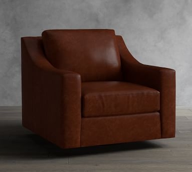 York Slope Arm Leather Swivel Armchair, Polyester Wrapped Cushions, Statesville Toffee - Image 1