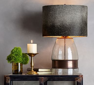 Bailey Mouth-Blown Glass &amp; Metal Table Lamp, Antique Brass finish - Image 0