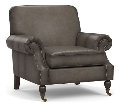 Brooklyn Leather Armchair, Polyester Wrapped Cushions, Burnished Wolf Gray - Image 2