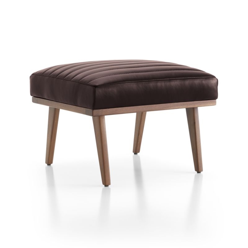 Cavett Channel Leather Walnut Wood Frame Ottoman - Thumbnail 2