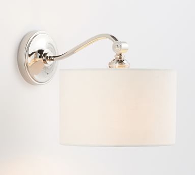 Emery Ivory Linen Shade & Curved Arm Sconce, Brass - Image 3