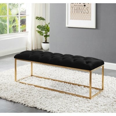 Benkelman Bench With Gold Colored Legs - Black Velvet - Image 0