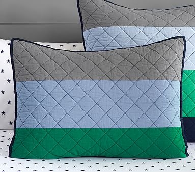 Block Stripe Standard Sham, Green/Blue/Gray - Image 0