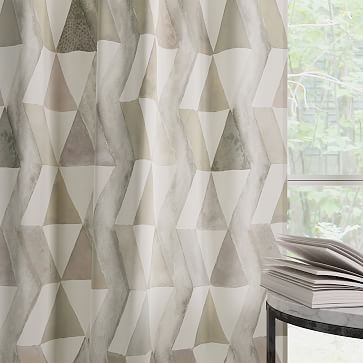 Cotton Canvas Zigzag Reflection Curtain, Set of 2, Platinum, 48"x96" - Image 1