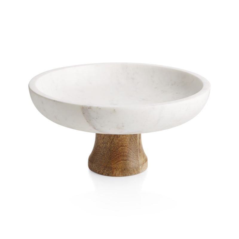 Wood & Marble Footed Fruit Bowl - Image 0