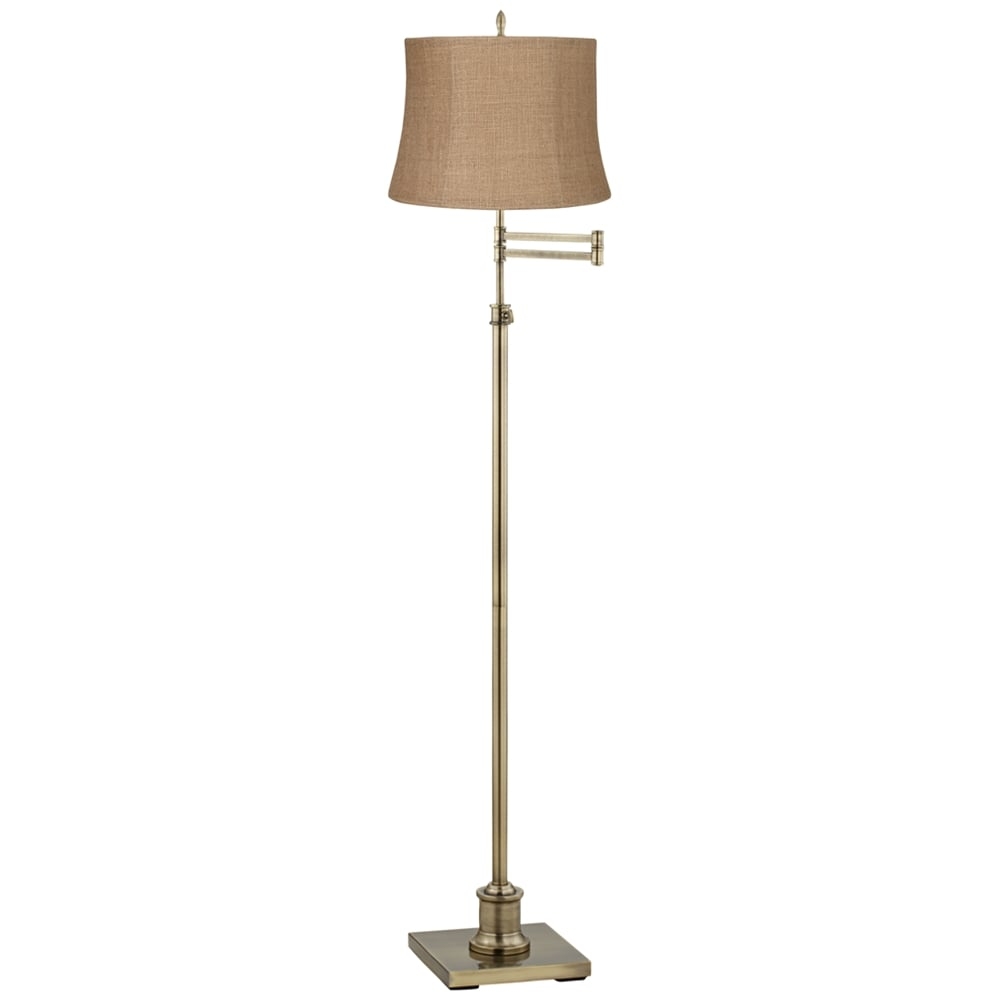 360 Lighting Westbury Natural Burlap Brass Adjustable Swing Arm Floor Lamp - Image 0