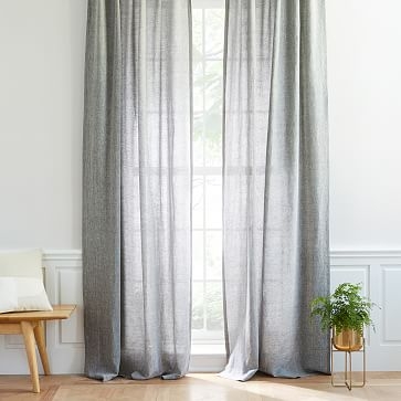 Belgian Flax Linen Melange Curtain, Slate, 48"x84" - Image 0