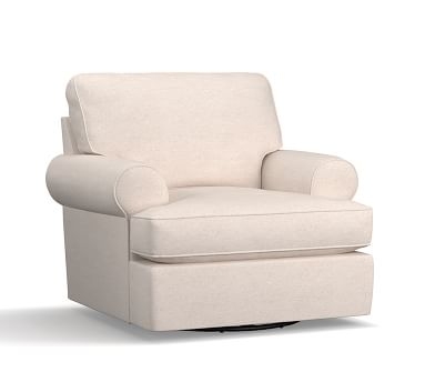 Buchanan Roll Arm Upholstered Swivel Armchair, Polyester Wrapped Cushions, Textured Twill Khaki - Image 1