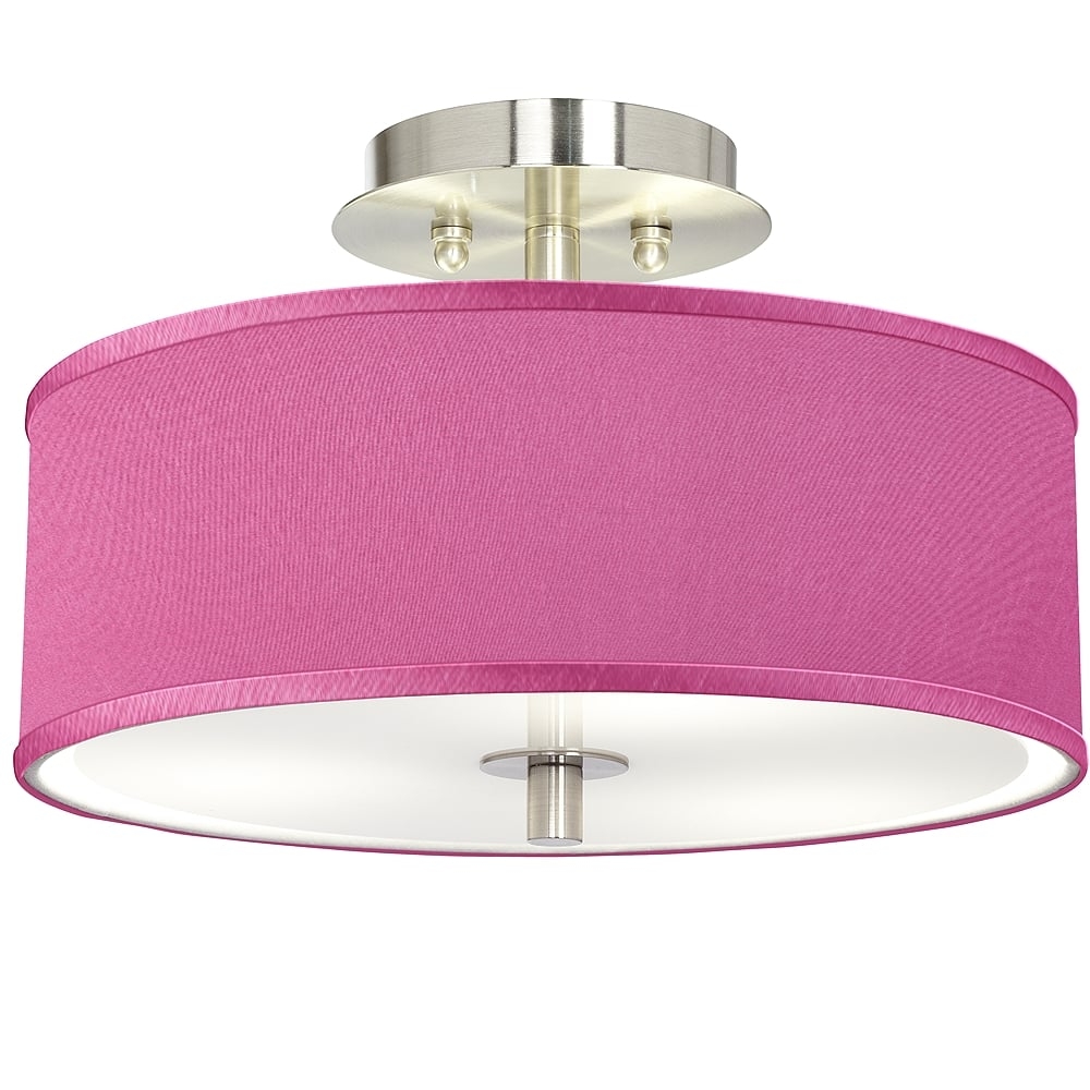 Possini Euro Pink Orchid Faux Silk 14" Wide Steel Ceiling Light - Image 0