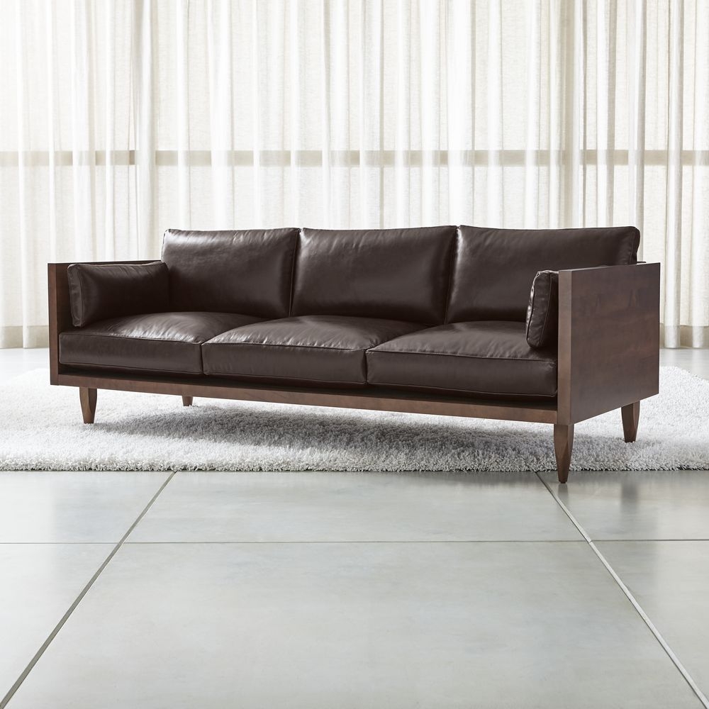Sherwood Leather 3-Seat Exposed Wood Frame Sofa - Image 0