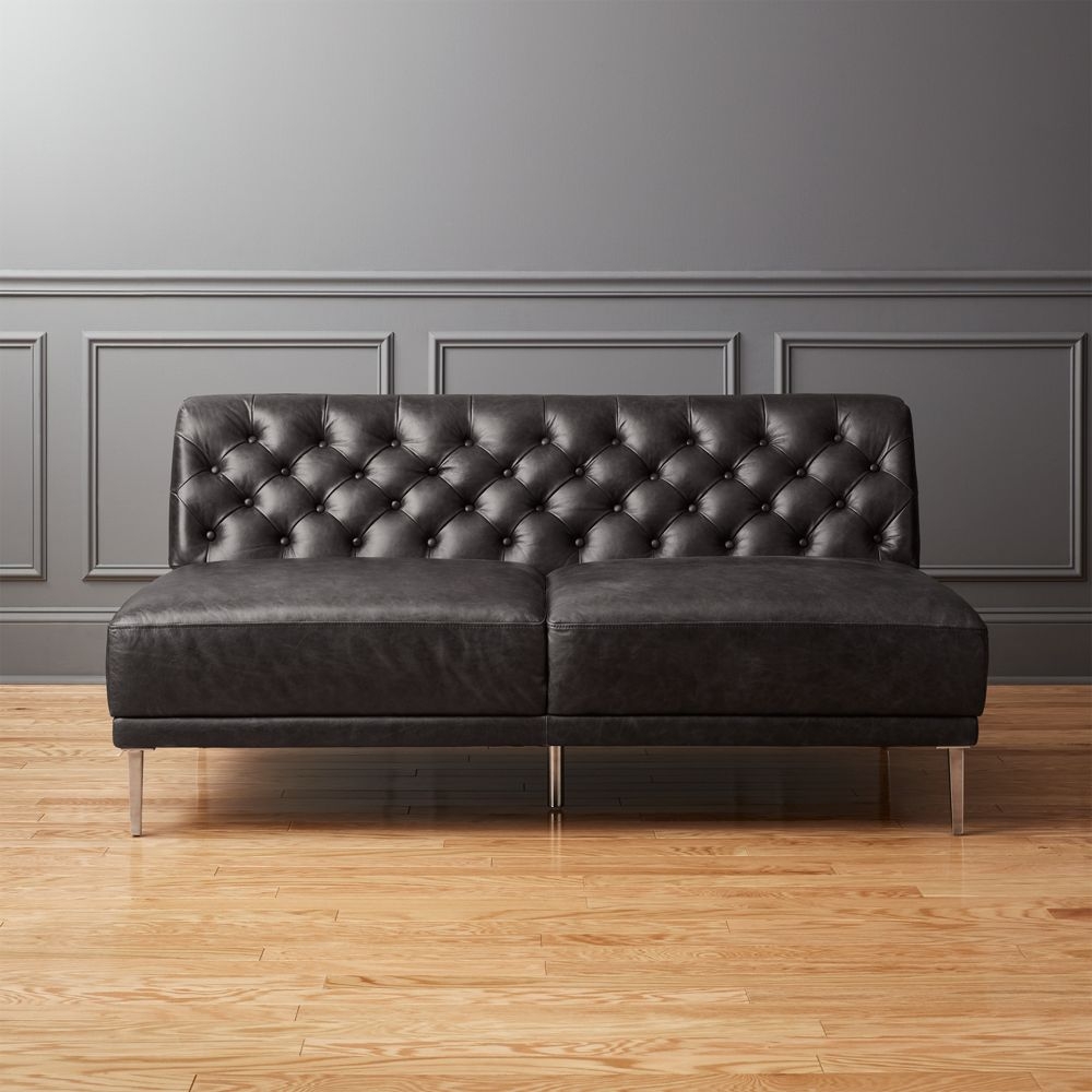 Savile Black Leather Tufted Armless Sofa - Image 0