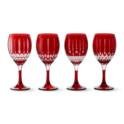 Wilshire Jewel Cut Wine Glasses Mixed, Set of 4, Red - Image 0