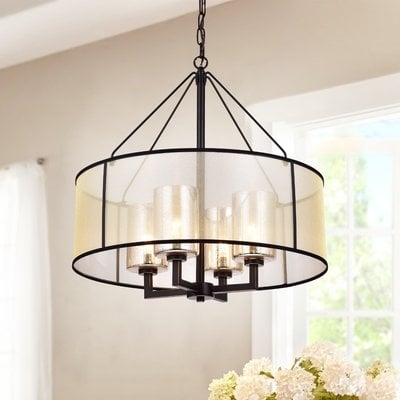 Rehan Pillar Glass Fabric Cylinder Shade 4-Light Drum Chandelier - Image 0