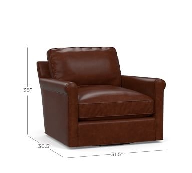 Tyler Roll Arm Leather Swivel Armchair without Nailheads, Down Blend Wrapped Cushions, Statesville Caramel - Image 1