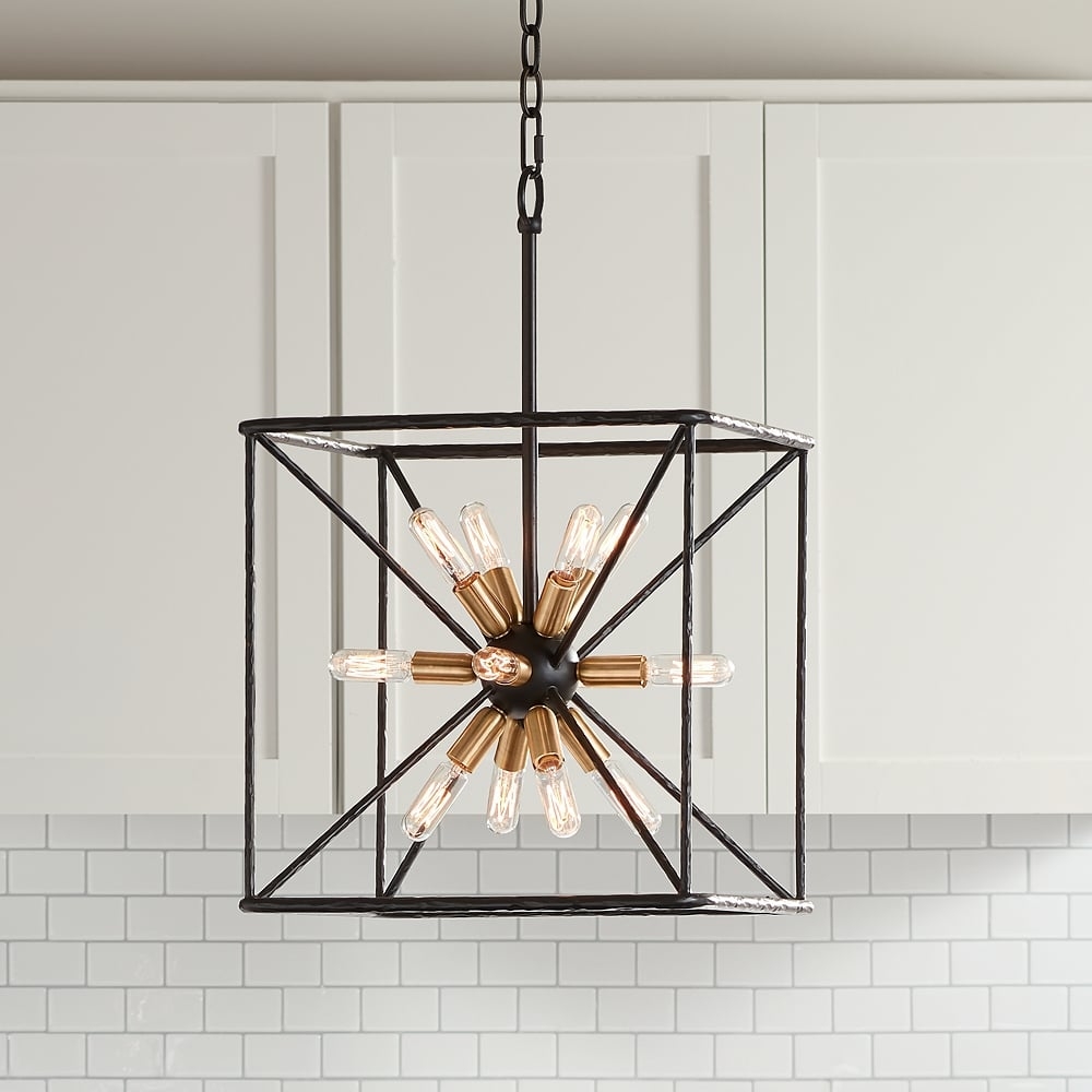 Possini Euro Gantz 15" Bronze-Brass 12-Light Square Modern Pendant - Image 0
