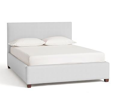Raleigh Upholstered Square Bed with Low Headboard, Queen, Performance Slub Cotton White - Image 0