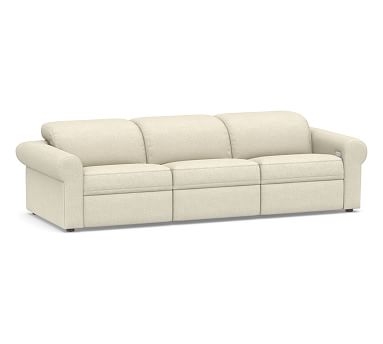 PB Ultra Lounge Roll Arm Upholstered 3-Piece Reclining Sofa, Polyester Wrapped Cushions, Basketweave Slub Oatmeal - Image 0