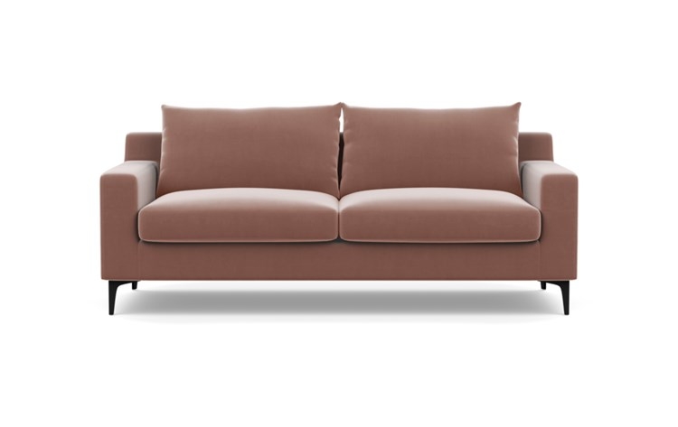 Sloan Sofa with Pink Blush Fabric, down alt. cushions, and Matte Black legs - Image 0