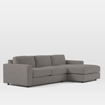 Urban Set 1: Left Arm 66.5" Sofa, Right Arm Chaise, Herringbone Faux Suede, Charcoal, Down Fill - Image 2