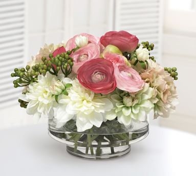 Faux Rose And Hydrangea In Clear Vase - Image 3
