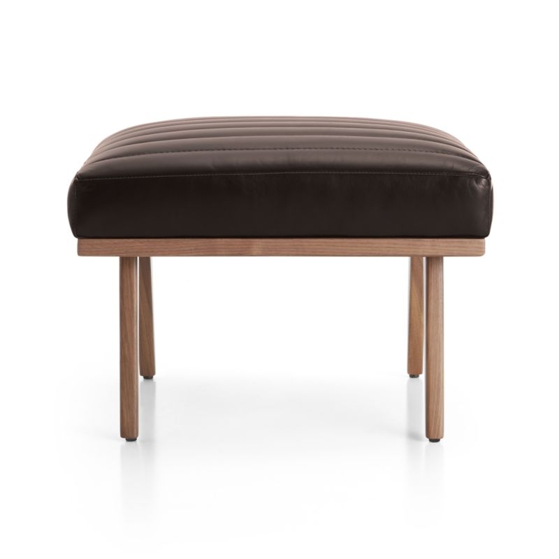 Cavett Channel Leather Walnut Wood Frame Ottoman - Thumbnail 4