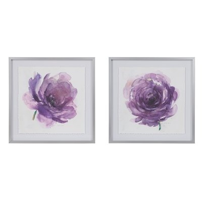 'Purple Ladies Rose' 2 Piece Framed Watercolor Painting Print Set on Paper - Image 0