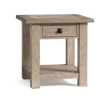 Benchwright Square Wood End Table with Drawer, Gray Wash - Image 0