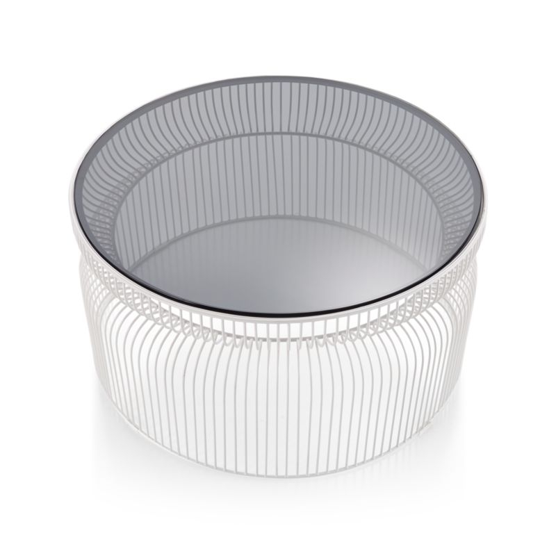 Spoke Smoke Glass White Metal Coffee Table - Image 2