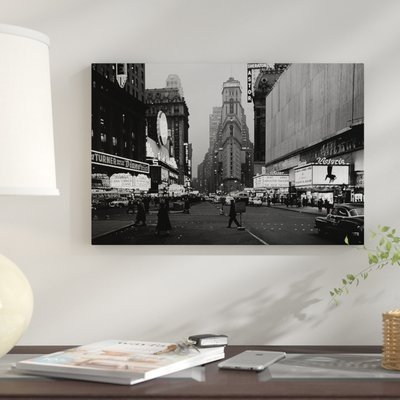 '1950s Night Times Square Looking South from Duffy Square to NY Times Building Movie Marquees New York City NY USA' Photographic Print on Wrapped Canvas - Image 0