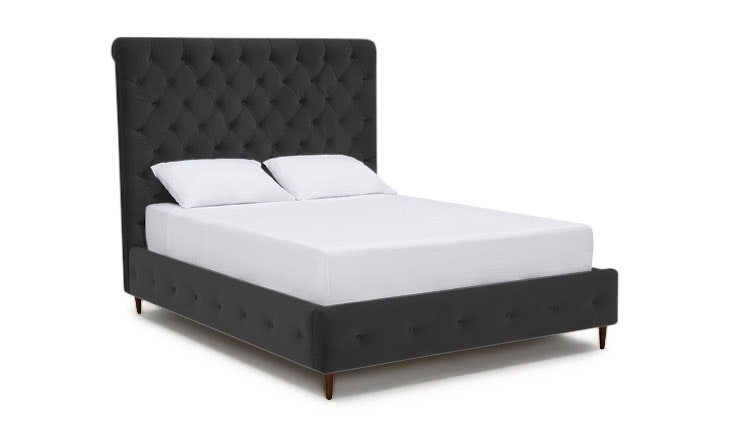 Black Dana Mid Century Modern Bed - Chance Charcoal - Mocha - Queen - Image 0