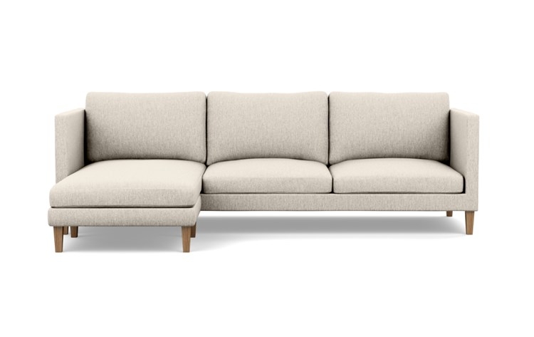 Oliver Reversible Sectional with Beige Wheat Fabric, left facing chaise, and Natural Oak legs - Image 0