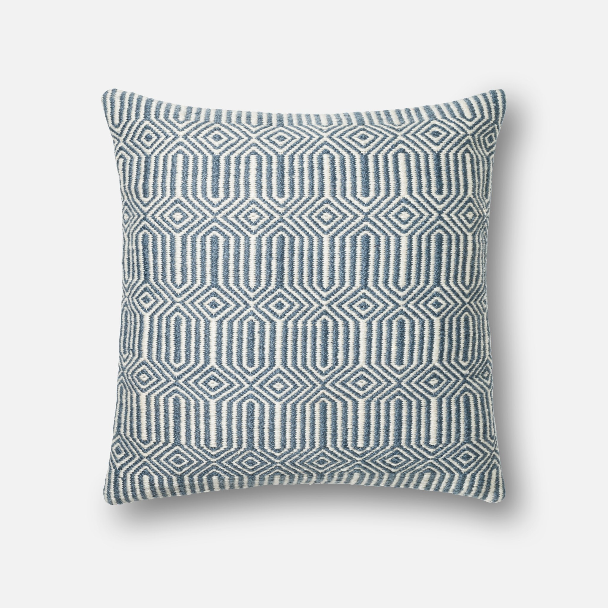 Indoor/Outdoor Geometric Throw Pillow Cover, Blue & Ivory, 22" x 22" - Image 0