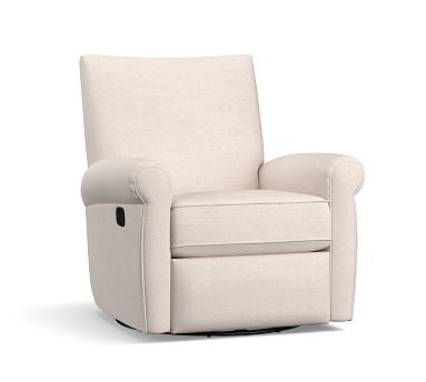 Grayson Roll Arm Upholstered Swivel Recliner, Polyester Wrapped Cushions, Performance Heathered Tweed Ivory - Image 0