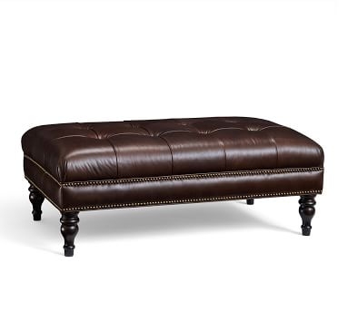 Martin Tufted Leather Small Rectangular Ottoman 42", Legacy Taupe - Image 3