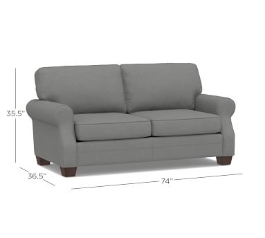 SoMa Fremont Roll Arm Upholstered Sofa 74", Polyester Wrapped Cushions, Sunbrella(R) Performance Slub Tweed Ash - Image 5