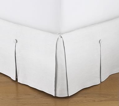 Pleated Button Bed Skirt, 14" Drop, King, Organic Cotton Twill White - Image 0