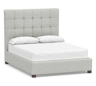 Jenner Square Upholstered Tufted Bed, Queen, Basketweave Slub Ash - Image 2