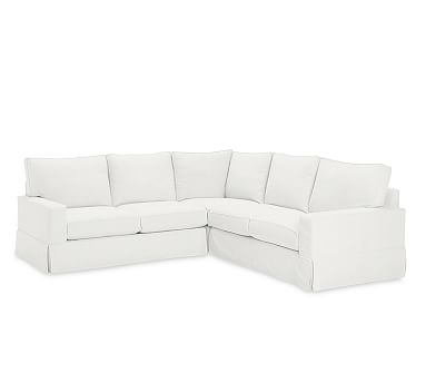 PB Comfort Square Arm Slipcovered 3-Piece L-Shaped Corner Sectional, Box Edge, Memory Foam Cushions, Performance Everydaylinen(TM) by Crypton(R) Home Ivory - Image 2