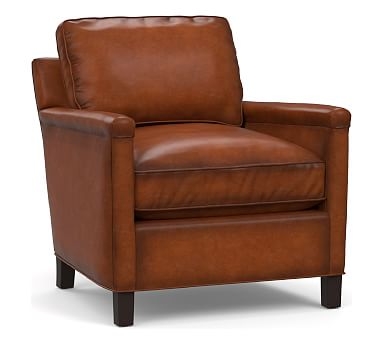 Tyler Square Arm Leather Armchair without Nailheads, Down Blend Wrapped Cushions, Burnished Saddle - Image 2