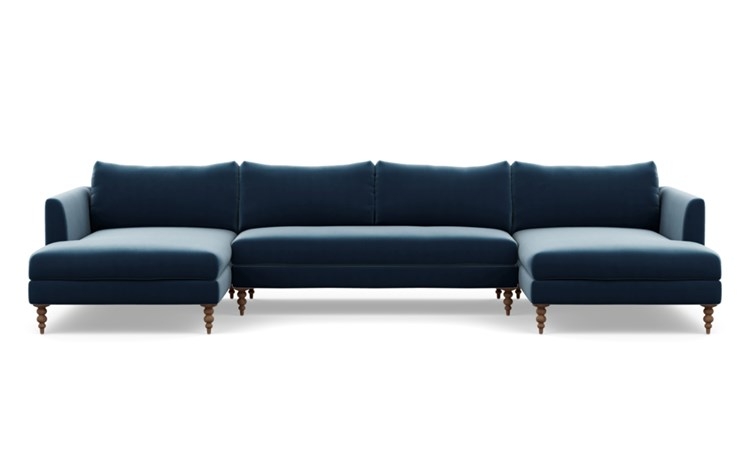 Owens U-Sectional with Sapphire Fabric and Oiled Walnut legs - Image 0