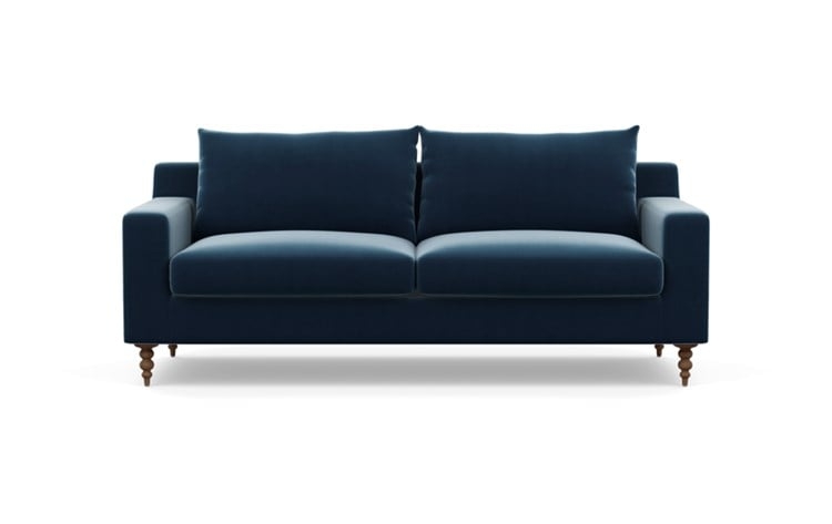 Sloan Sofa with Sapphire Fabric and Oiled Walnut legs - Image 0
