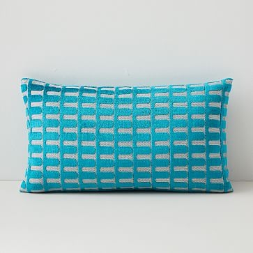 Cut Velvet Archways Lumbar Pillow Cover, 12"x21", Blue Teal - Image 0