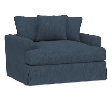Sullivan Fin Arm Slipcovered Deep Seat Chair-and-a-Half, Down Blend Wrapped Cushions, Performance Heathered Tweed Indigo - Image 0